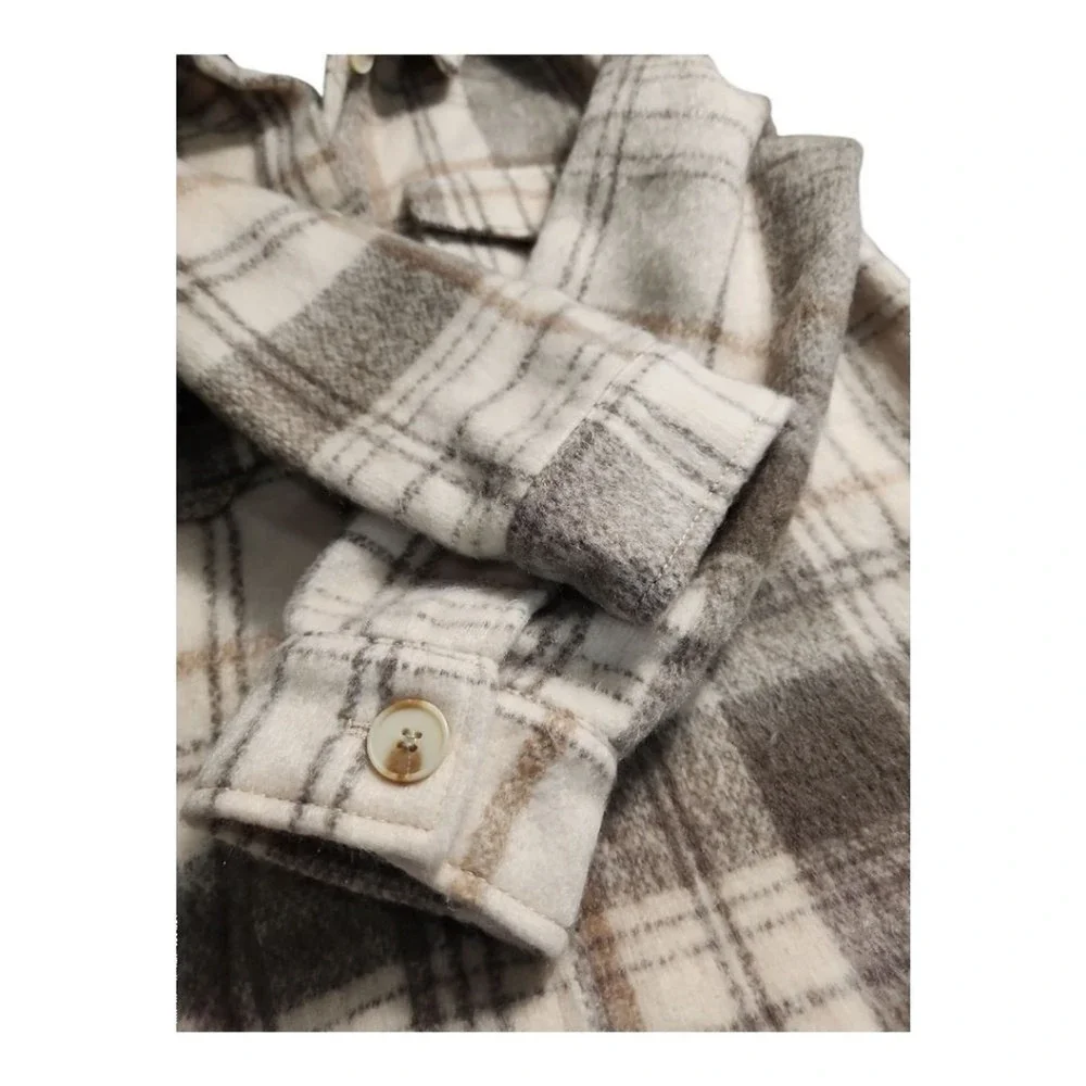 Zara Plaid Shacket Women XS Tan Oversized Flannel 3811/040/450 - Picture 8 of 9